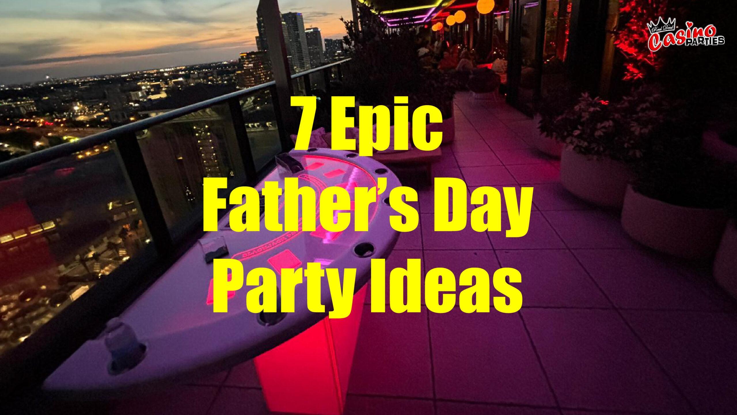 An elegant hotel terrace featuring a glowing LED blackjack table for a Father’s Day party ideas 2026.