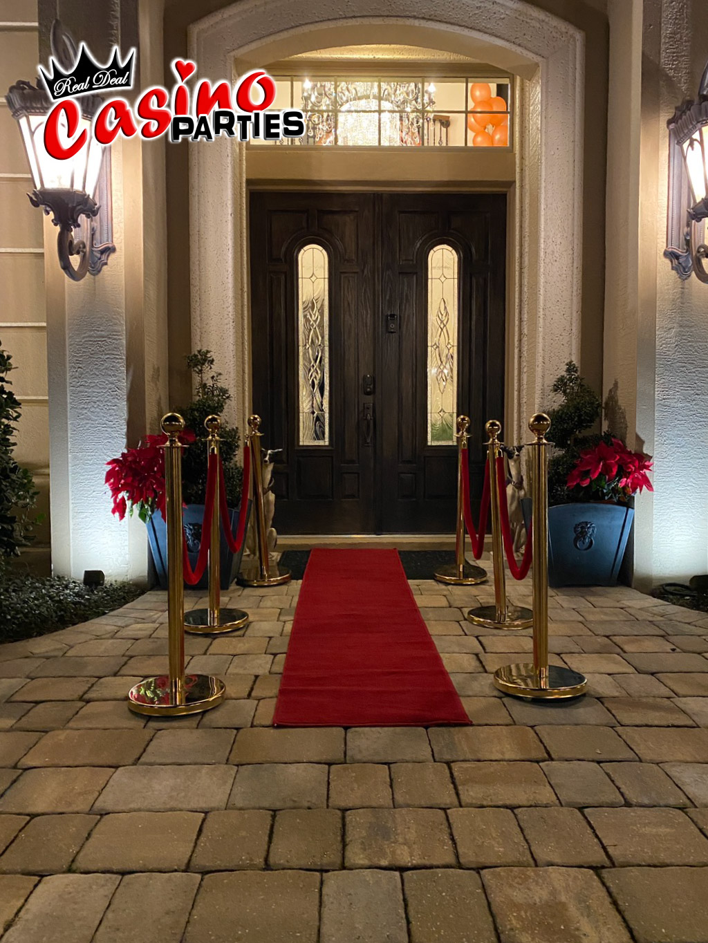 Red carpet entrance with pillars